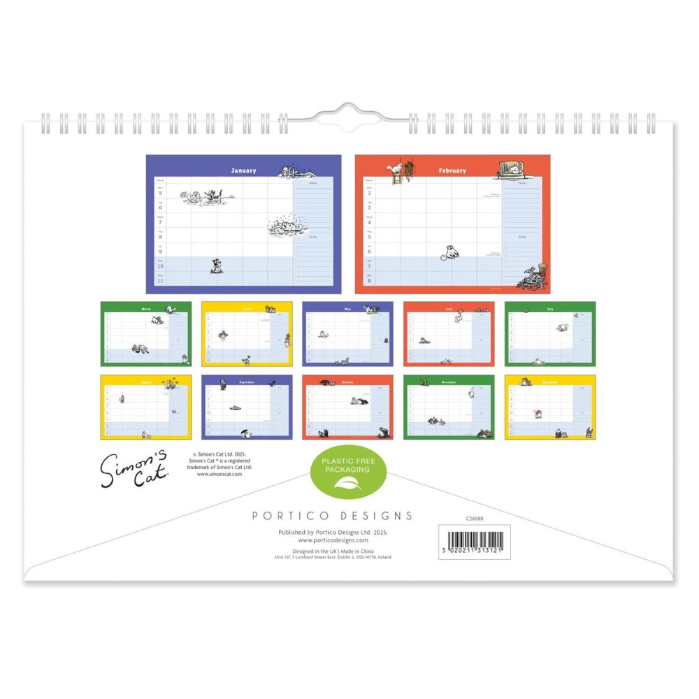 2026 Simon's Cat A4 Family Planner Organiser Wall Calendar