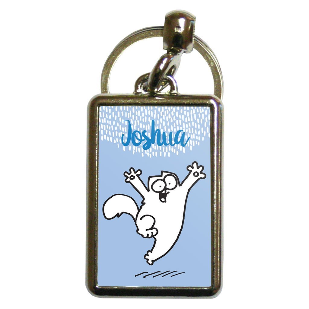 Personalised Happy Cat Blue Metal Keyring - Simon's Cat Shop