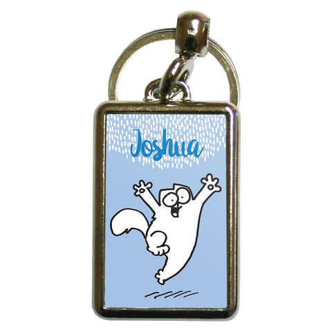 Personalised Happy Cat Blue Metal Keyring - Simon's Cat Shop