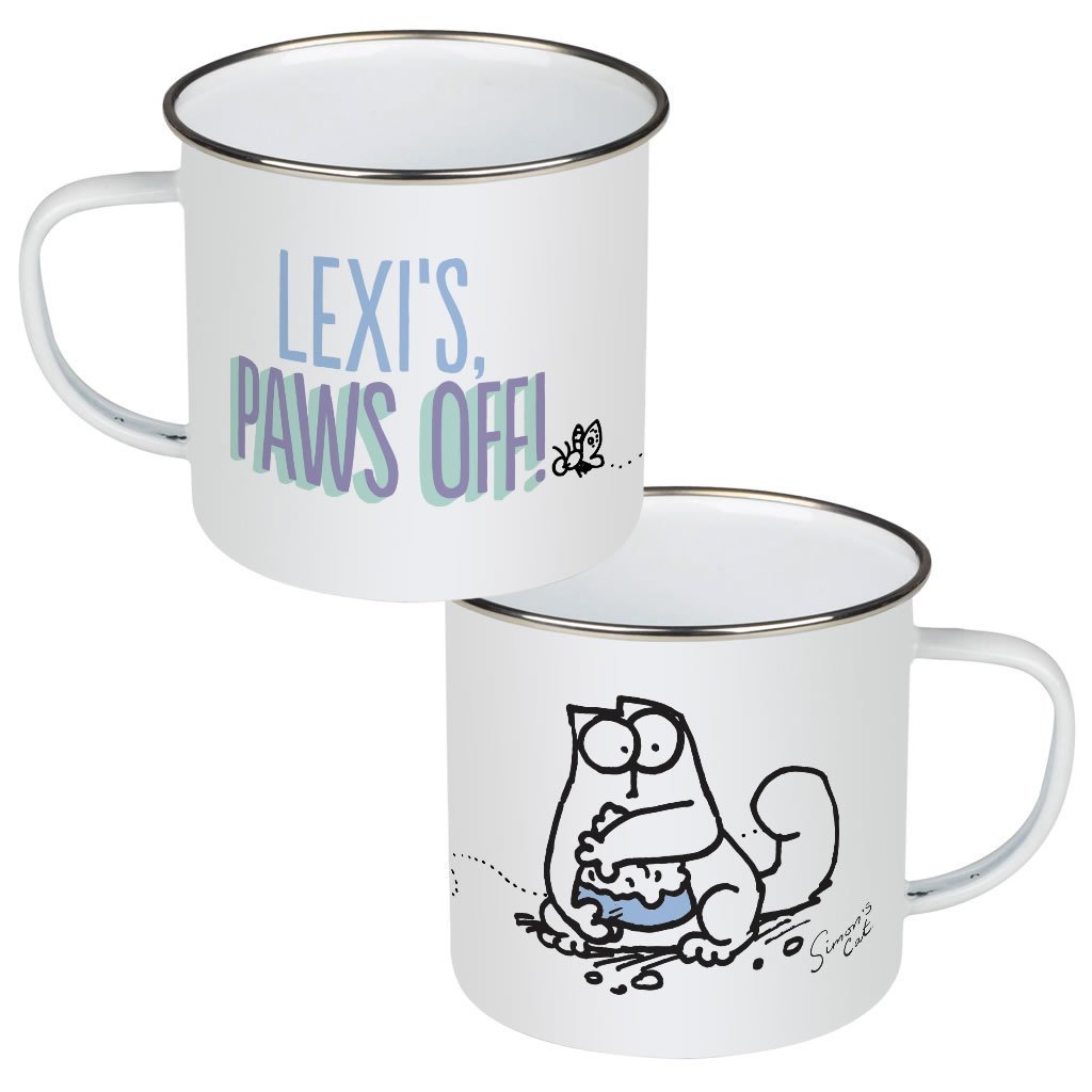 Personalised Paws Off! Enamel Mug - Simon's Cat Shop