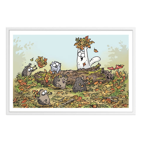 Leaf Fight - Framed Art Print (61x40cm) - Simon's Cat Shop