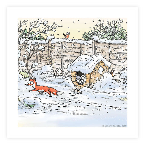 Simon's Cat Winter Square Framed Art Print - Simon's Cat Shop