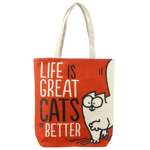 Life is Great, Cats are Better – Simon's Cat Reusable Zip-Up Cotton Bag