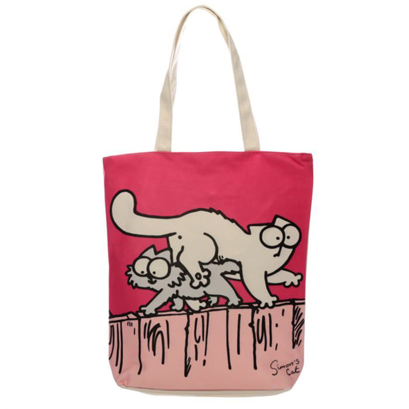 Hot Pink Simon's Cat reusable zip up cotton bag