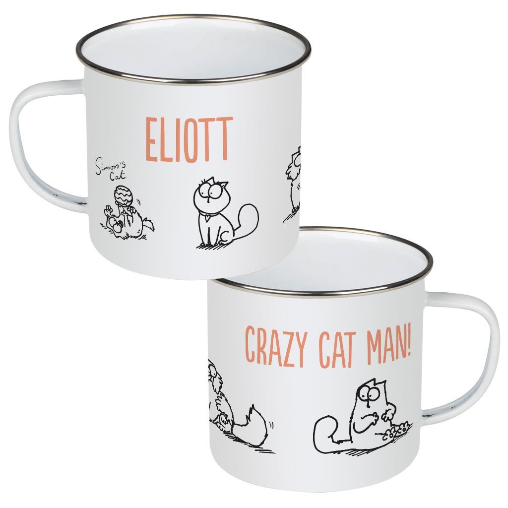 Personalised Crazy Cat Man Enamel Mug - Simon's Cat Shop