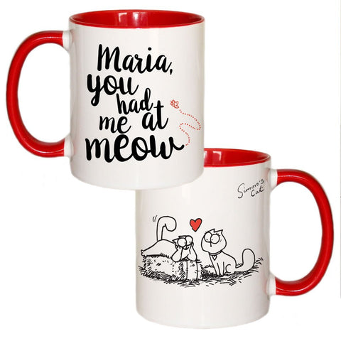 Personalised You had me at Meow Coloured Insert Mug - Simon's Cat Shop