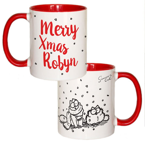 Personalised Merry Xmas Coloured Insert Mug - Simon's Cat Shop