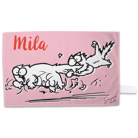 Personalised Play Time Pink Tea Towel - Simon's Cat Shop