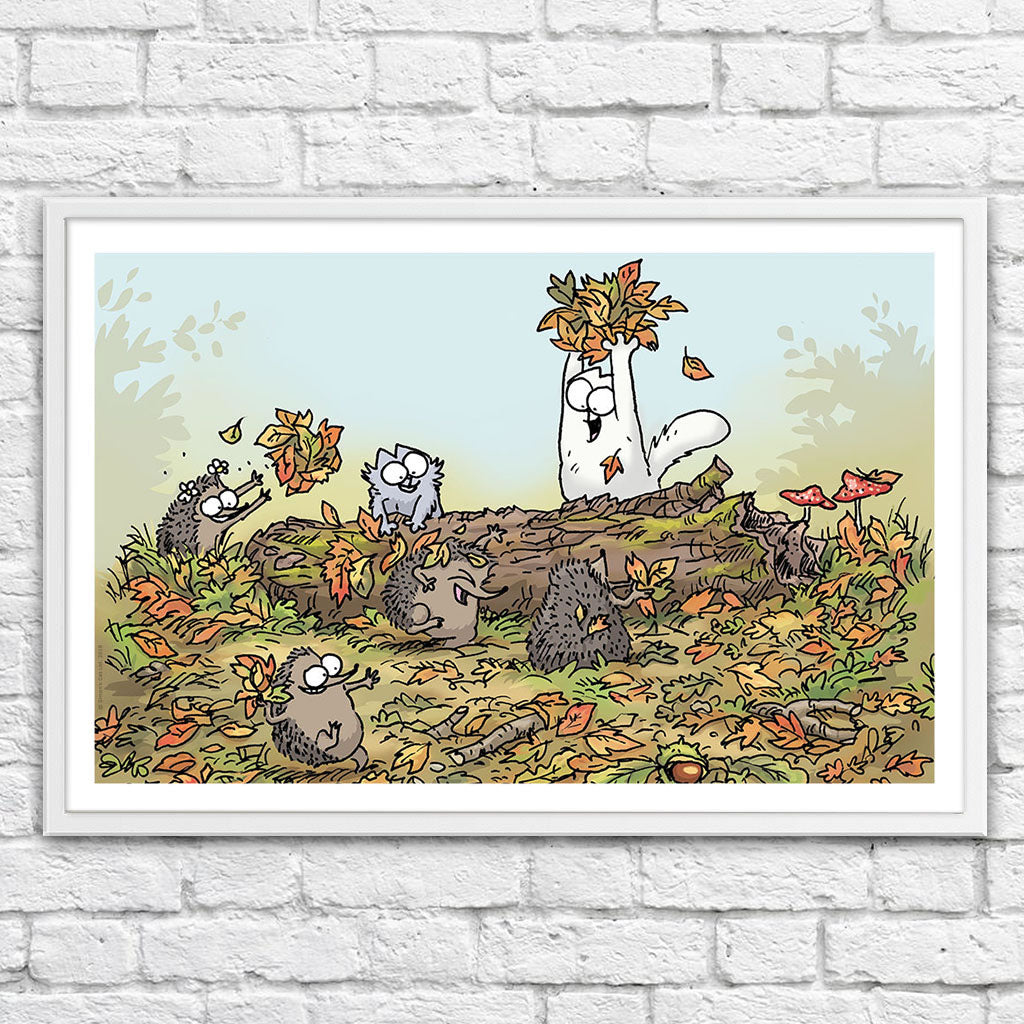 Leaf Fight - Framed Art Print (61x40cm) - Simon's Cat Shop