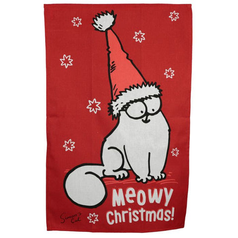 Simon's Cat Meowy Christmas Hat Tea Towel